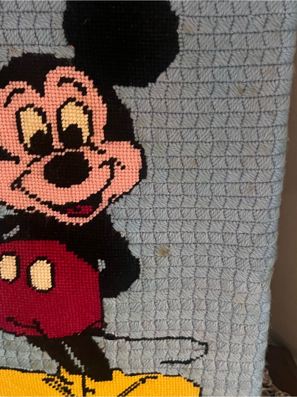 Vintage Blue Mickey Mouse Needlepoint Wall Panel NOT framed- flaws - Picture 2 of 6